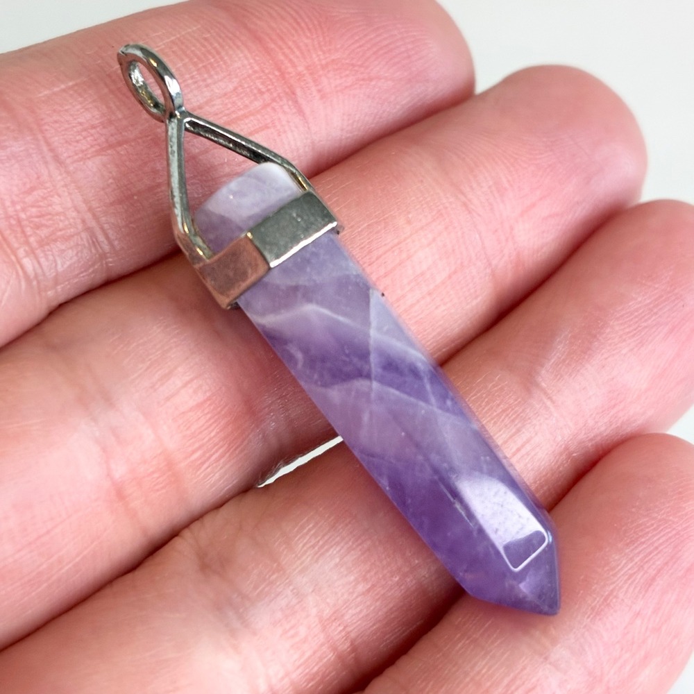 Vintage Sterling Silver Amethyst Pendant Crystal Point 925 Purple Gemstone